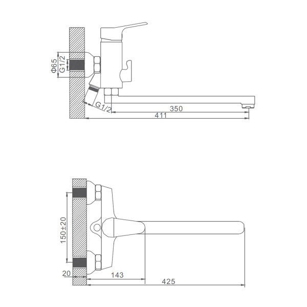 Смеситель для ванны Gerhans K13110 с длинным изливом