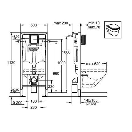 Инсталляция для навесного унитаза GROHE Rapid SL с панелью смыва Skate Air