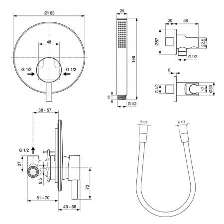 Душевая система скрытого монтажа Ideal Standard Ceraline 4 в 1, хром (на 1 поток / лейка-стик)