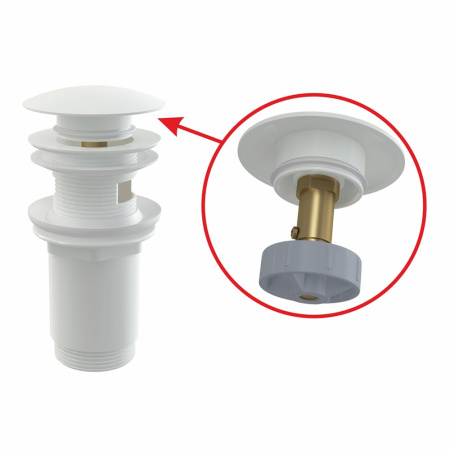 Донный клапан для умывальника белый CLICK-CLAK 5/4" с большой заглушкой Alcaplast A392B