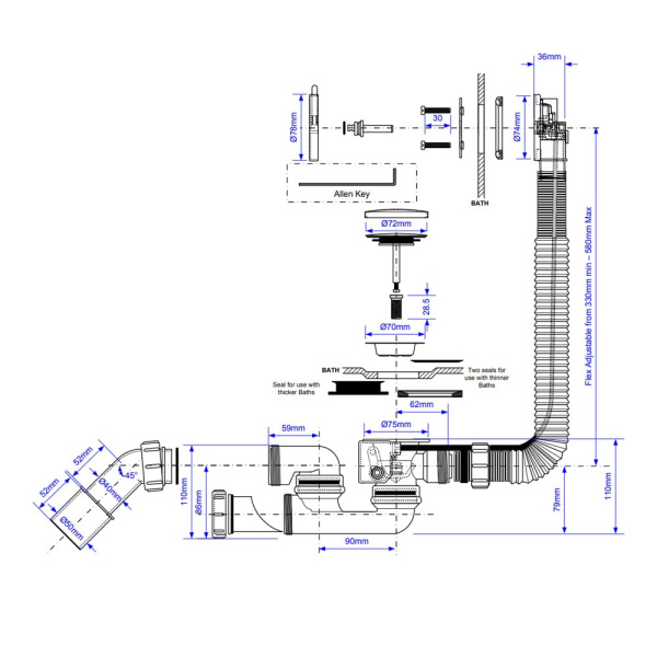 Сифон для ванны автомат McAlpine SLIM MP31SSF-CBR хром с ревизией (40/50 мм) Сифон для ванны автомат McAlpine SLIM MP31SSF-CBR хром с ревизией (40/50 мм)