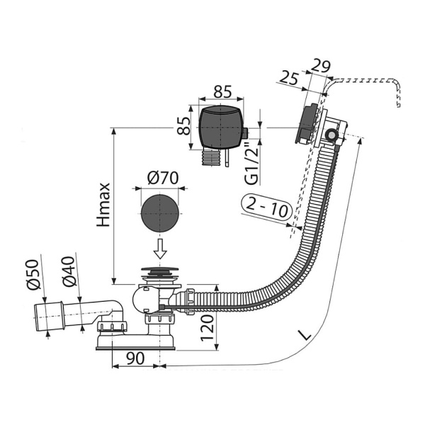 Сифон для ванны автомат с напуском воды через перелив Alcaplast A564BLACK Сифон для ванны автомат с напуском воды через перелив Alcaplast A564BLACK