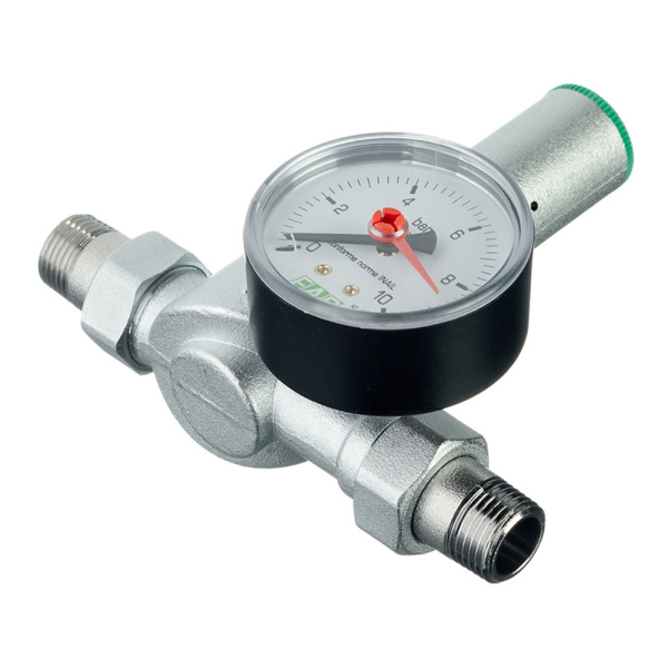 Редуктор давления хромированный с манометром 1/2" НР FAR