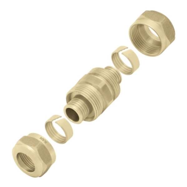Cоединитель двухсторонний свинчиваемый латунный 16 х 2.0 KAN-therm Cоединитель двухсторонний свинчиваемый латунный 16 х 2.0 KAN-therm