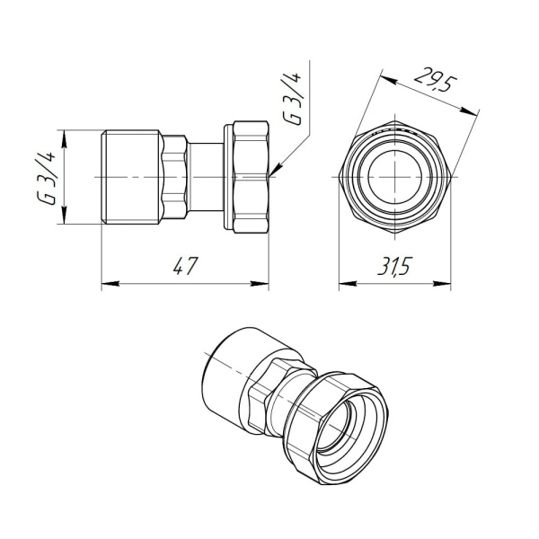 Полусгон с накидной гайкой 3/4" ВР х 3/4" НР Valtec Полусгон с накидной гайкой 3/4" ВР х 3/4" НР Valtec