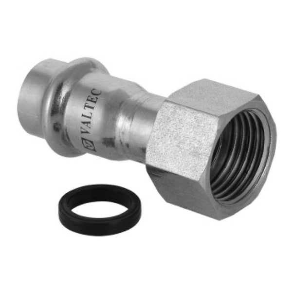 Пресс соединитель 15 х 3/4" с накидной гайкой Valtec нержавеющая сталь