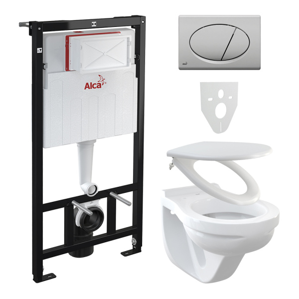 Комплект инсталляции 5 в 1 Alcaplast с глянцевой хромированной кнопкой М71