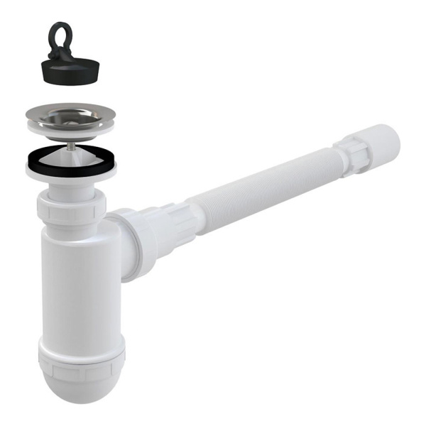 Сифон для умывальника с гибким соединением DN 40 Alcaplast A41+A710 с нержавеющей решеткой DN63