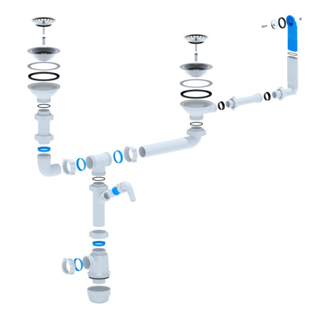 Сифон для мойки из нержавеющей стали двойной двухуровневый 3 1/2" х 40 мм, Ани Грот
