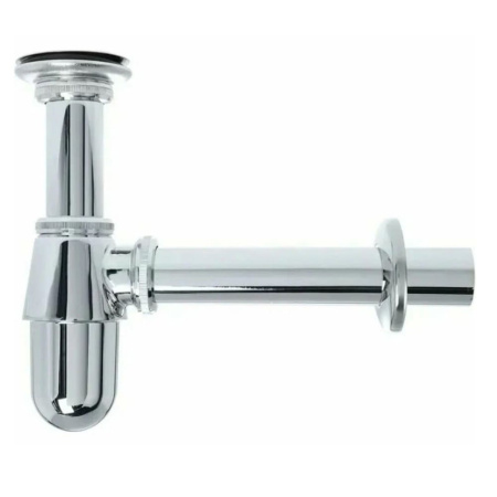 Сифон для раковины латунный 1 1/4" х 32 мм с выпуском, пробкой, пристенной трубкой и розетокй, хром, WIRQUIN SL213