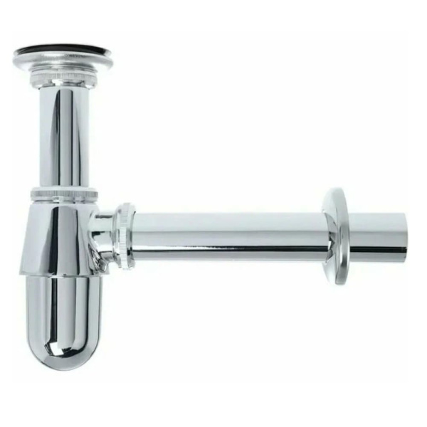 Сифон для раковины латунный 1 1/4" х 32 мм с выпуском, пробкой, пристенной трубкой и розетокй, хром, WIRQUIN SL213