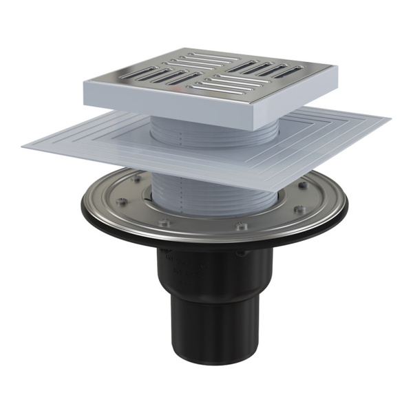 Трап душевой Alcaplast APV4444 150 х 150/50/75 мм со стальной решеткой, прямой