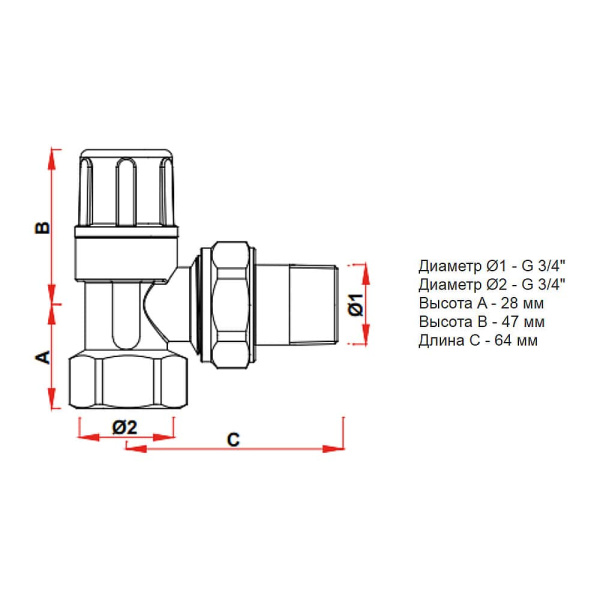 Вентиль запорный угловой 3/4" ВР для радиатора FAR
