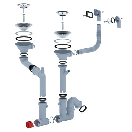 Сифон для мойки двойной 3 1/2" х 40 мм смещенный с переливом и отводом АНИ Пласт