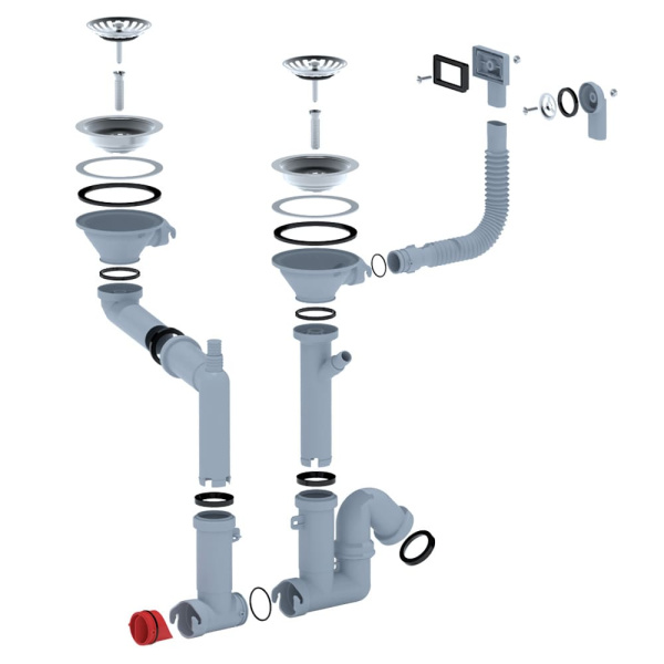 Сифон для мойки двойной 3 1/2" х 40 мм смещенный с переливом и отводом АНИ Пласт