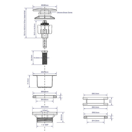 Донный клапан 1 1/4" x 60 мм click-clack McALPINE CWP60-CB