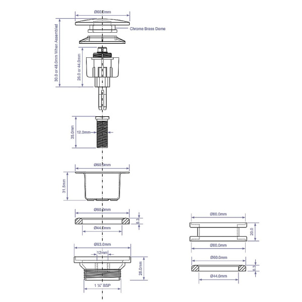 Донный клапан 1 1/4" x 60 мм click-clack McALPINE CWP60-CB