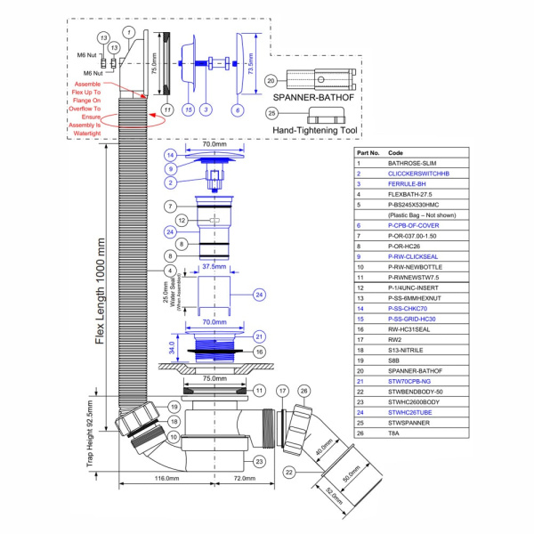 Сифон для ванны "клик-клак" McALPINE белый, арт. HC2600CL-WH