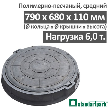 Люк канализационный средний 6 т чёрный, Стандартпарк
