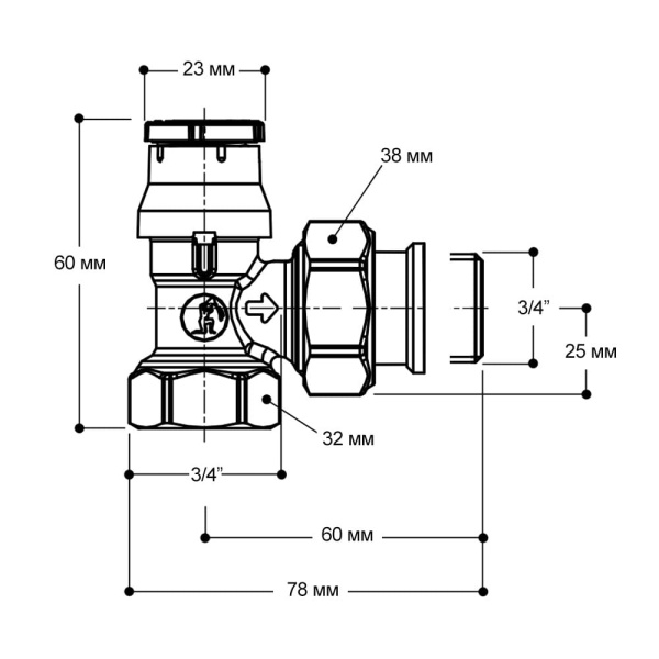 Кран термостатический радиаторный угловой 3/4" Giacomini R401TG