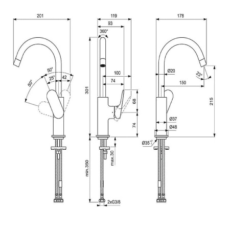 Смеситель для раковины Ideal Standard CeraLife O с поворотным изливом (h 21,5 см) BE015AA, хром