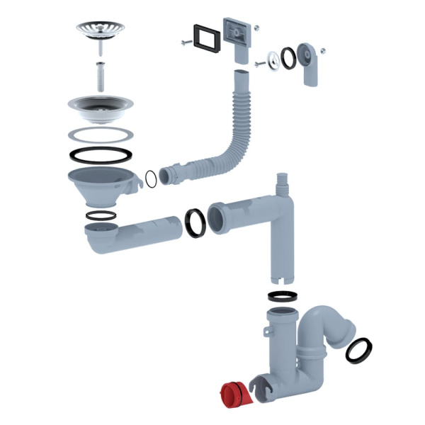 Сифон для мойки 3 1/2" х 40 мм смещенный с переливом и отводом АНИ Пласт