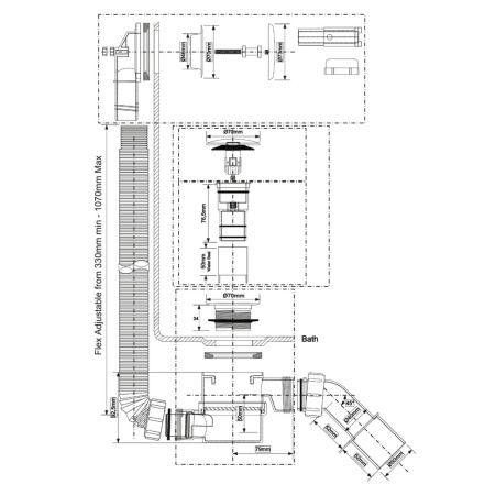 Сифон для ванны CLICK-CLACK McALPINE HC2600CL-GOLD, золото