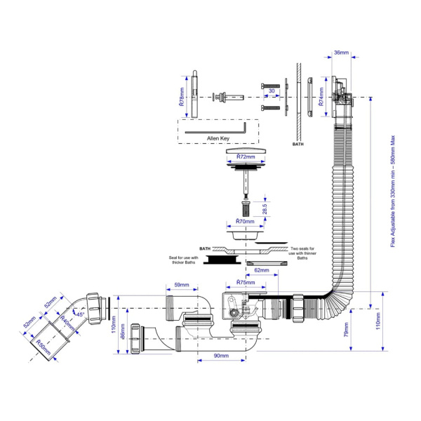 Сифон для ванны автомат McAlpine SLIM MP31SSF-WHBR белый с ревизией (40/50 мм) Сифон для ванны автомат McAlpine SLIM MP31SSF-WHBR белый с ревизией (40/50 мм)