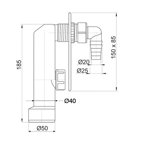 Сифон для стиральной машины под штукатурку с хром. панелью и резьбовой прочисткой DN 40/50 Airfit