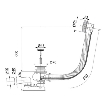 Сифон для ванны AlcaPlast A55BLACK-80 черный