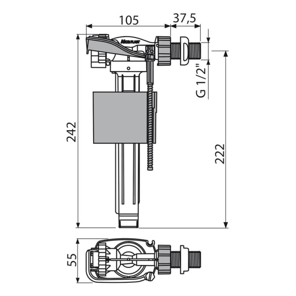 Впускной клапан боковой Alcaplast A160-1/2"-BL-01 с металлической резьбой для керамических бачков Впускной клапан боковой Alcaplast A160-1/2"-BL-01 с металлической резьбой для керамических бачков