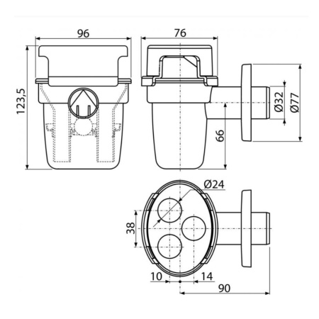 Сифон для сбора конденсата c шариком на 3 источника Alcaplast AKS5 DN32