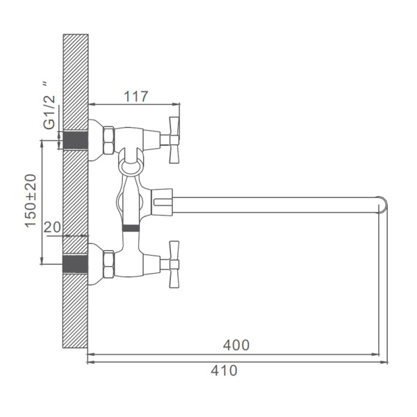Смеситель для ванны двухвентильный Gerhans K13113  с длинным изливом