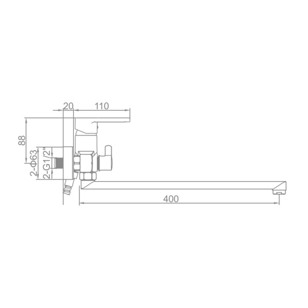 Смеситель для ванны Ledeme L2266 длинным изливом хром