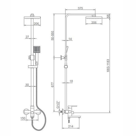 Душевая система Ledeme L2433 со смесителем и тропическим душем