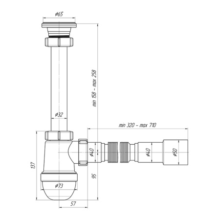 Сифон для умывальника 1 1/4" х 40х50 с гибкой трубой 40x40/50 Ани Пласт C1015