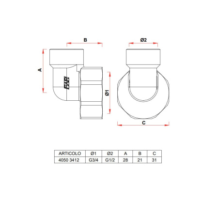 Переходник угловой для коллекторов 3/4"ВР х 1/2"ВР хромированный FAR