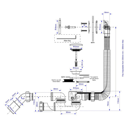 Сифон для ванны автомат McAlpine SLIM MP31SSF-MBBR чёрный с ревизией (40/50 мм)