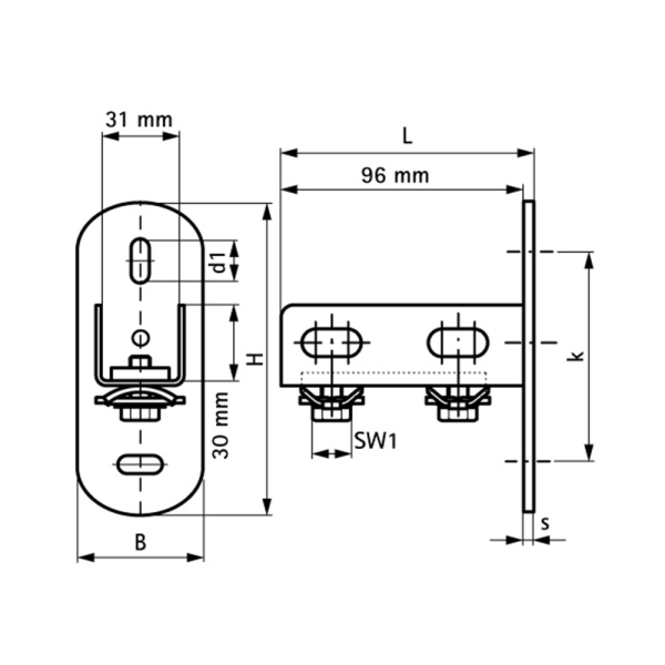 Стеновой держатель 50 х 123 х 100 мм WM0-30 Walraven BIS RapidRail