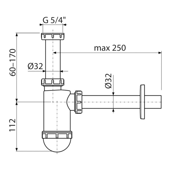 Сифон для умывальника DN32 Alcaplast A430 с накидной гайкой 1 1/4"