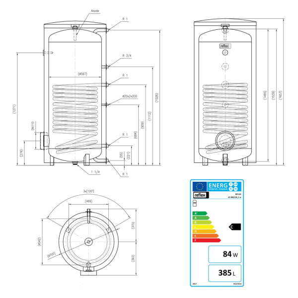 Бойлер косвенного нагрева Reflex Storatherm Aqua AF 400 1M_C белый Бойлер косвенного нагрева Reflex Storatherm Aqua AF 400 1M_C белый